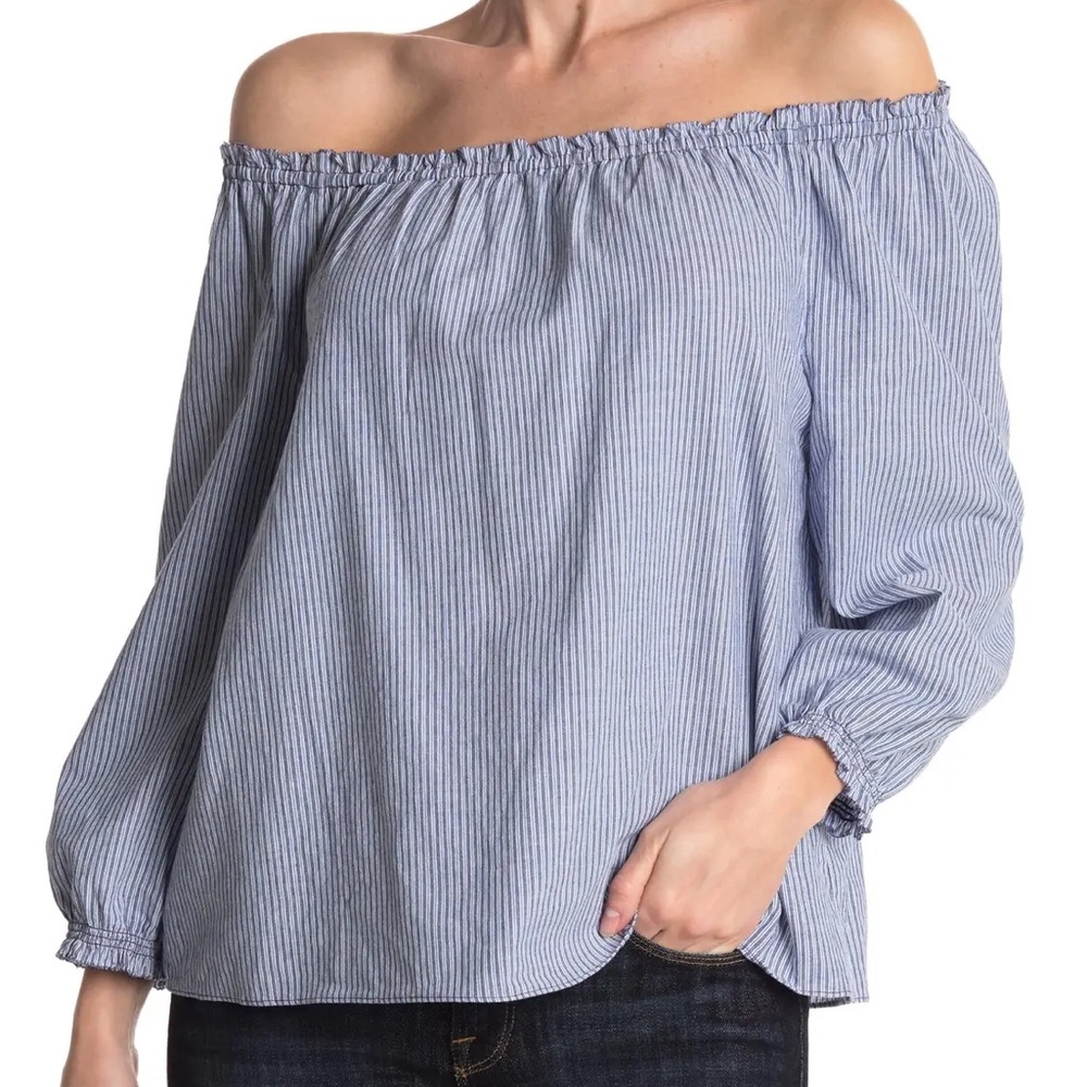 JOIE Bamboo Blue Striped Off the Shoulder Top - S